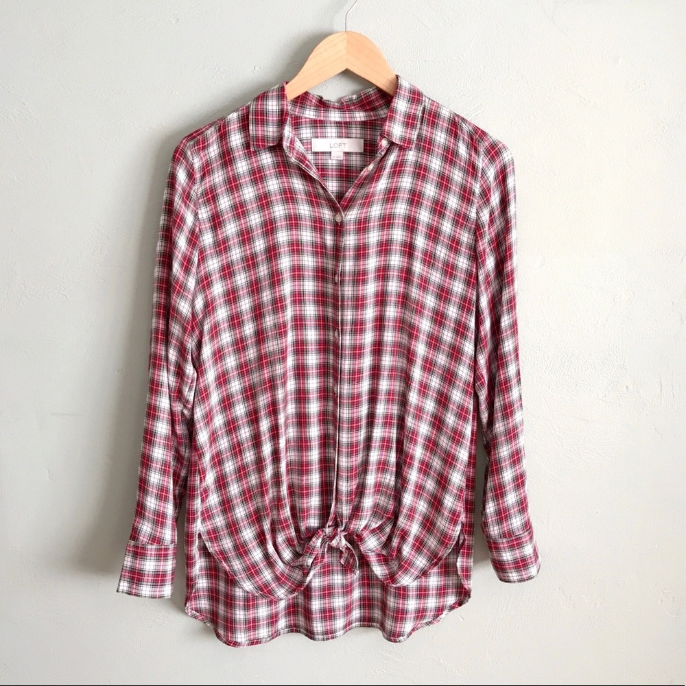 LOFT Plaid Button Down Tunic Shirt